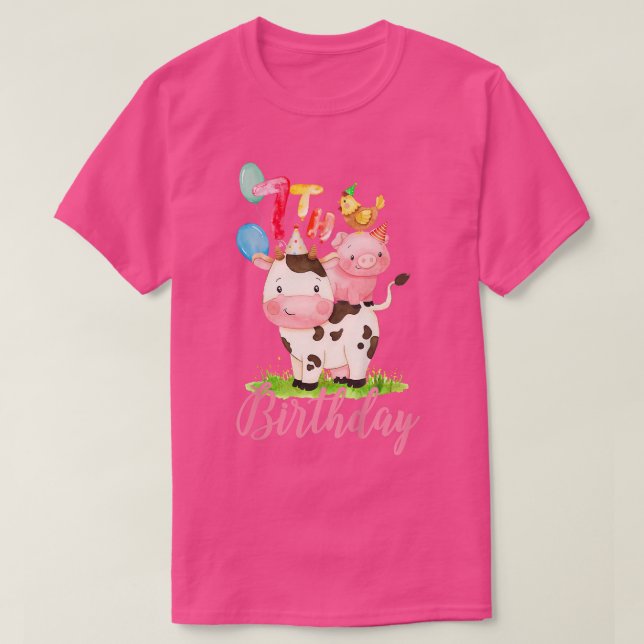 T-shirt Enfants 7 Ans Ferme Fille Animaux C'Est Mon 7ème B (Design devant)