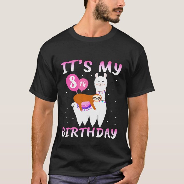 T-shirt Enfants 8 ans 8e anniversaire Llama Sloth (Devant)