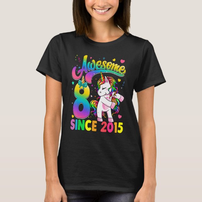 T-shirt Enfants 8 ans depuis 2015 Flossing Unicorn 8th B (Devant)
