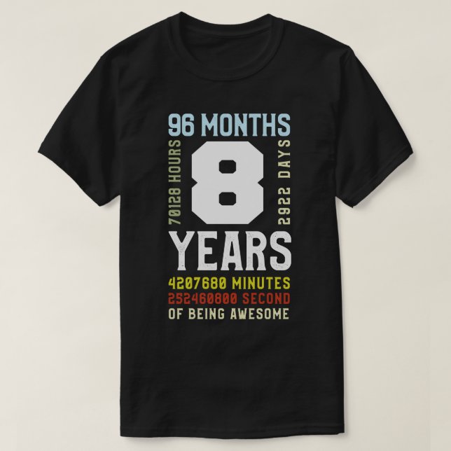 T-shirt Enfants 8e anniversaire 96 mois (Design devant)