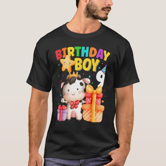 T-shirt Enfants 9 ans Anniversaire Garçon 9e Vache Animaux (Devant)