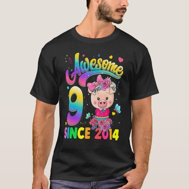 T-shirt Enfants 9 ans depuis 2014 Princess Pig 9e annivers (Devant)