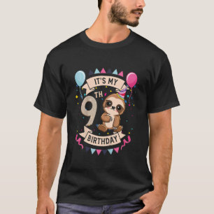 T-shirt Enfants 9 ans Sloth Girl 9th Birthday Party mignon