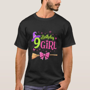 T-shirt Enfants 9e anniversaire sorcière rose et vert 9 an