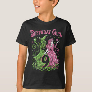 T-shirt Enfants 9e Anniversaire Sorcière rose et verte 9 A