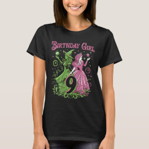 T-shirt Enfants 9e Anniversaire Sorcière rose et verte 9 A