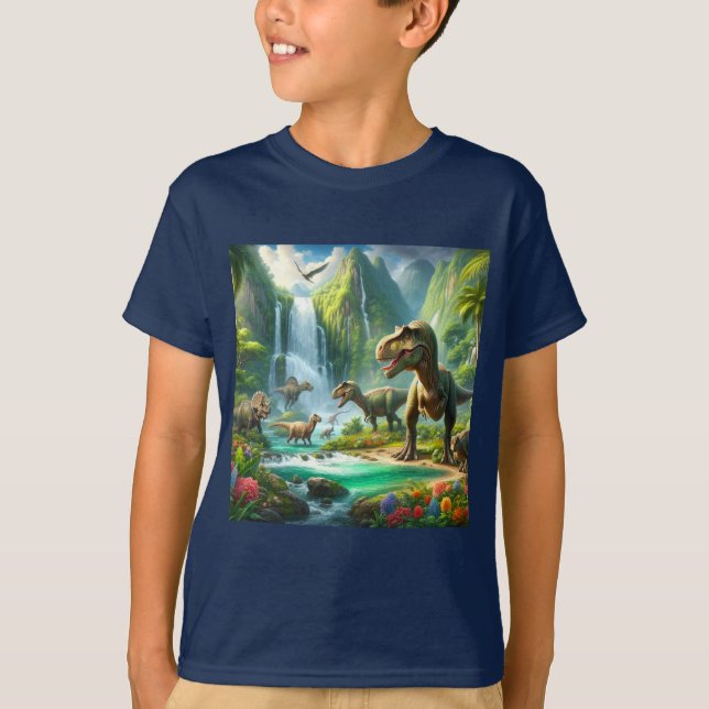 T-shirt Enfants AI Art Dinosaures Tropical Green (Devant)