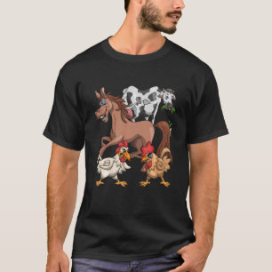 T-shirt Enfants amusants Fermier Cheval Vache Poulet de fe