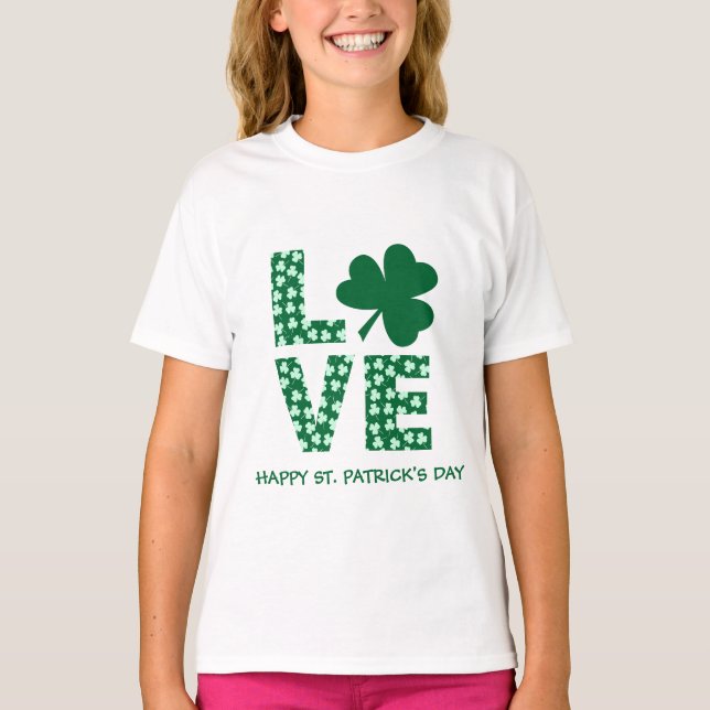 T-shirt Enfants Amusants Shamrock Love Irish St. Patrick's (Devant)