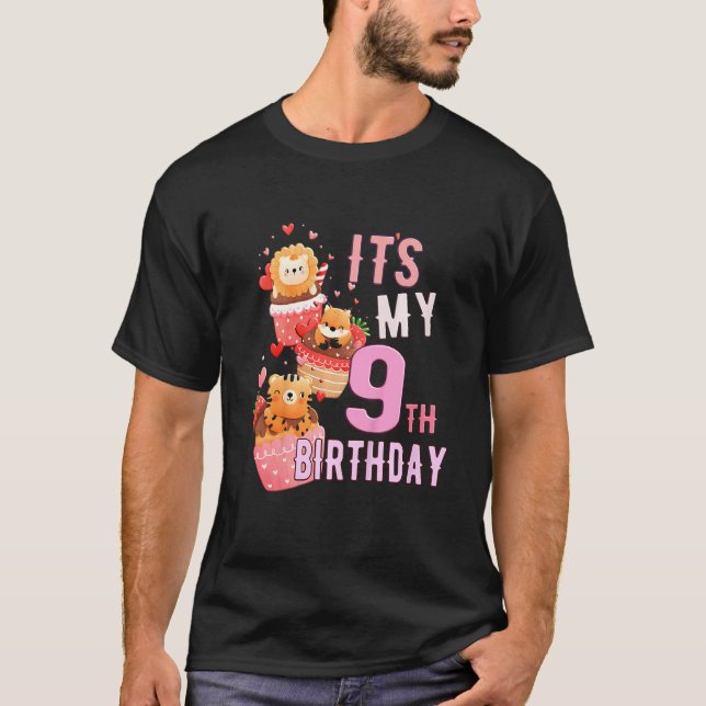 T-shirt Enfants Animal Cupcake Son 9e anniversaire fille 9 (Devant)