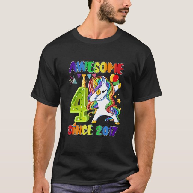 T-shirt Enfants Awesome Dabbing Unicorn Depuis 2017 4E Ann (Devant)