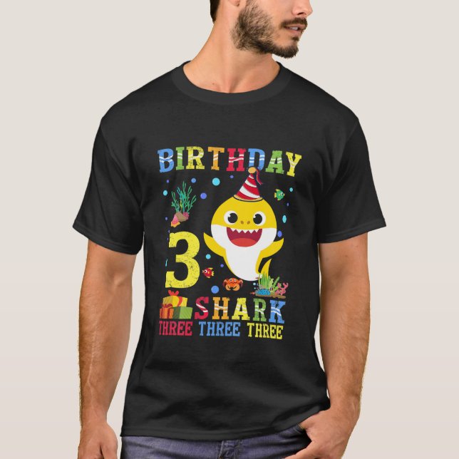 T-shirt Enfants Bébé Cute Shark 3E Anniversaire Garçon Fil (Devant)