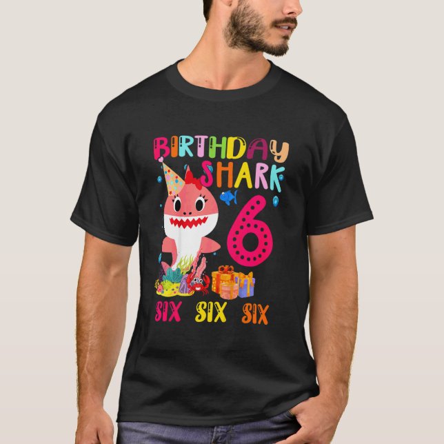 T-shirt Enfants Bébé mignon requin rose 6e anniversaire 6  (Devant)
