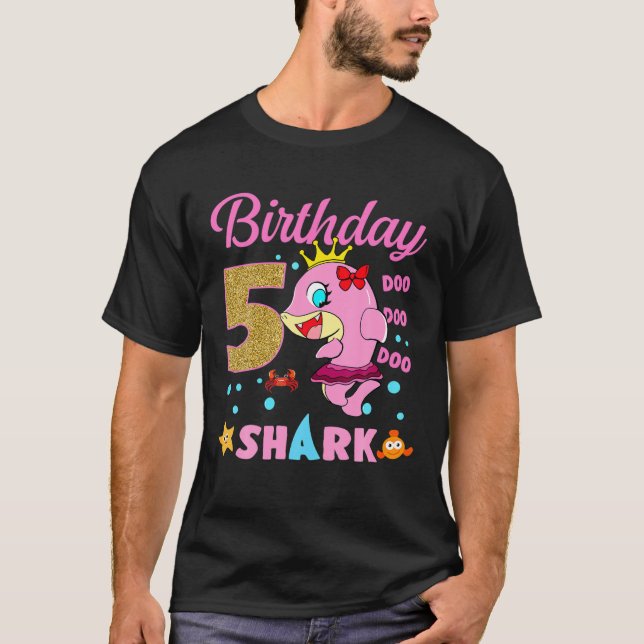 T-shirt Enfants Bébé Requin 5E Anniversaire Garçon Fille D (Devant)