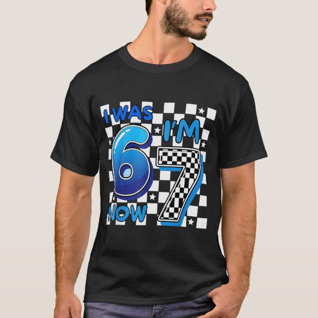 T-shirt Enfants bleus à carreaux j'avais 6 ans j'ai 7 ans  (Devant)