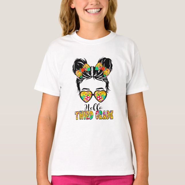 T-shirt Enfants Bonjour 3e année Messy Bow Girls 3e année  (Devant)