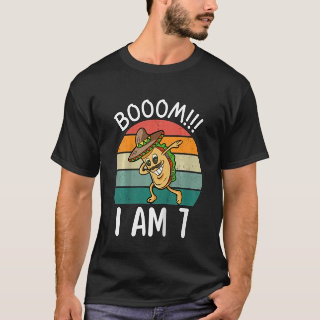T-shirt Enfants Boom I Am 7 Dabbing Taco Anniversaire 7 An (Devant)