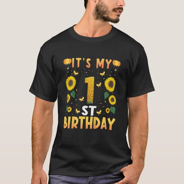 T-shirt Enfants C'est mon 1er anniversaire tournesol 1 ans (Devant)