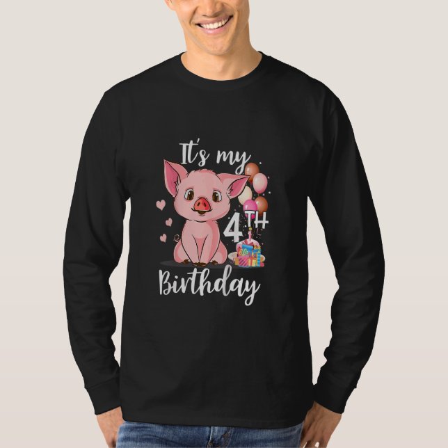 T-shirt Enfants C'est mon 4e anniversaire de mignons cocho (Devant)