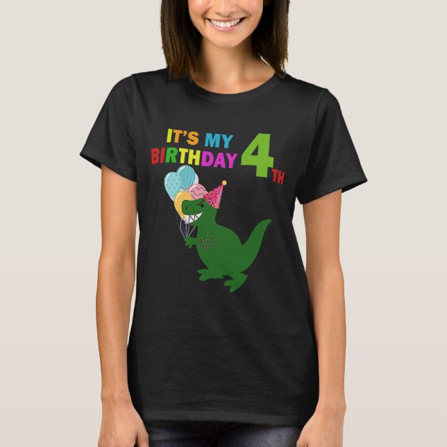 T-shirt Enfants C'est mon 4e anniversaire Joyeux Dinosaure (Devant)