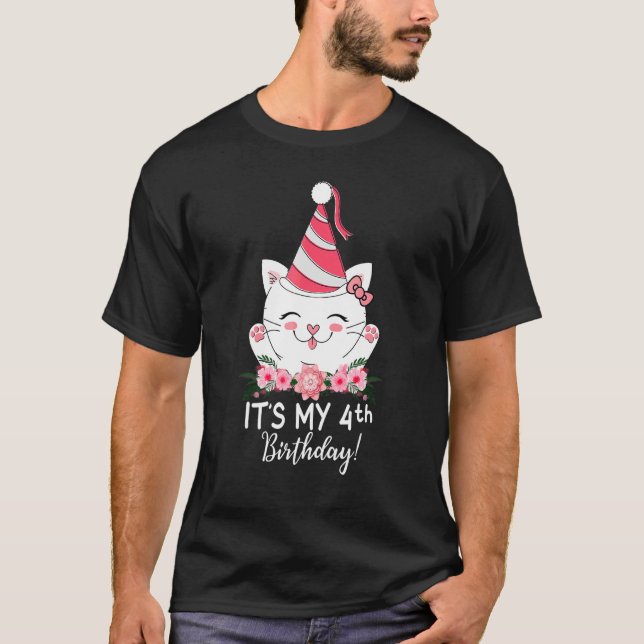 T-shirt Enfants C'Est Mon 4e Anniversaire Kitty Chat 4 Ann (Devant)
