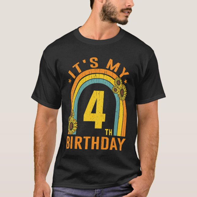T-shirt Enfants C'est mon 4e anniversaire tournesol 4 ans  (Devant)