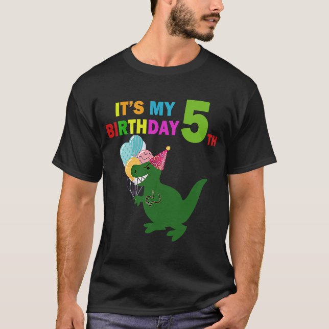 T-shirt Enfants C'est mon 5e anniversaire Joyeux Dinosaure (Devant)
