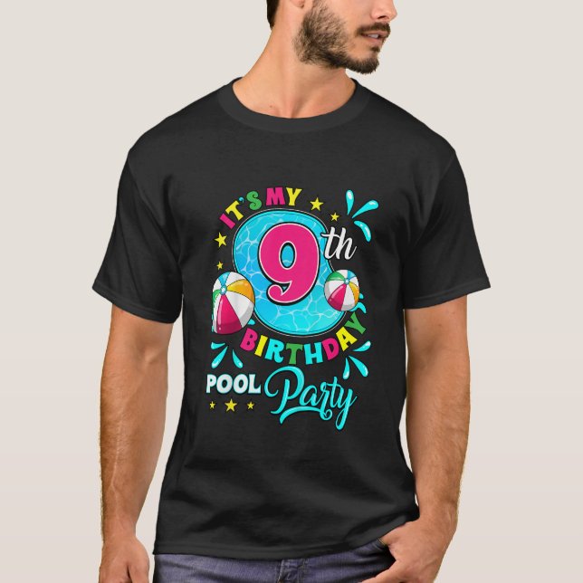 T-shirt Enfants C'est mon 9e anniversaire Pool Party 9 ans (Devant)