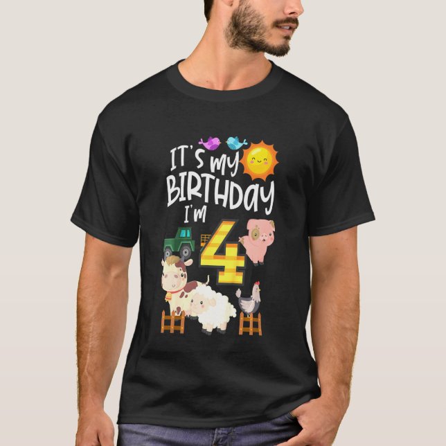 T-shirt Enfants C'Est Mon Anniversaire Im 4 Ans Animaux De (Devant)