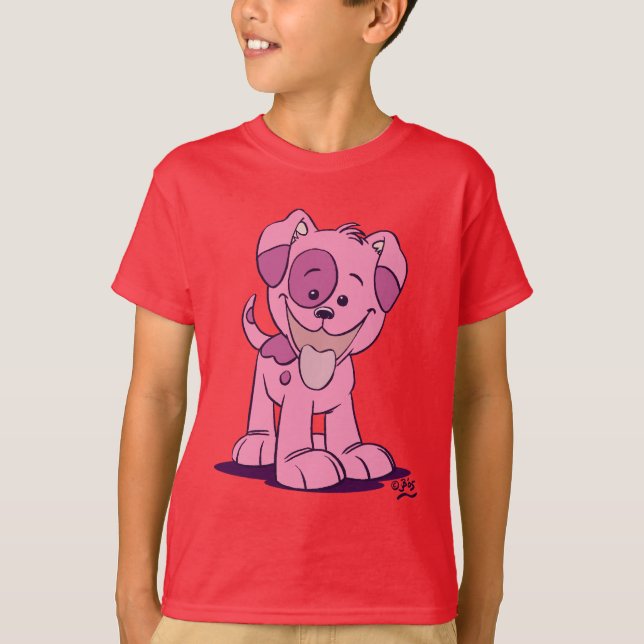 T-shirt Enfants Chiot rose en caricature mignon (Devant)