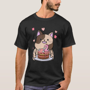 T-shirt Enfants Chubby Chat tenant un gâteau d'anniversair