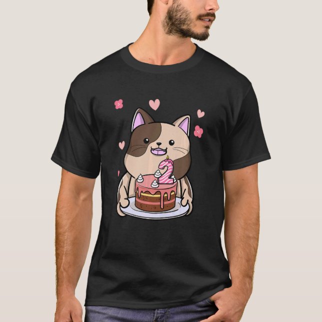 T-shirt Enfants Chubby Chat tenant un gâteau d'anniversair (Devant)