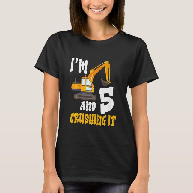 T-shirt Enfants Cinq 5ans 5e anniversaire Digger Boy Const (Devant)