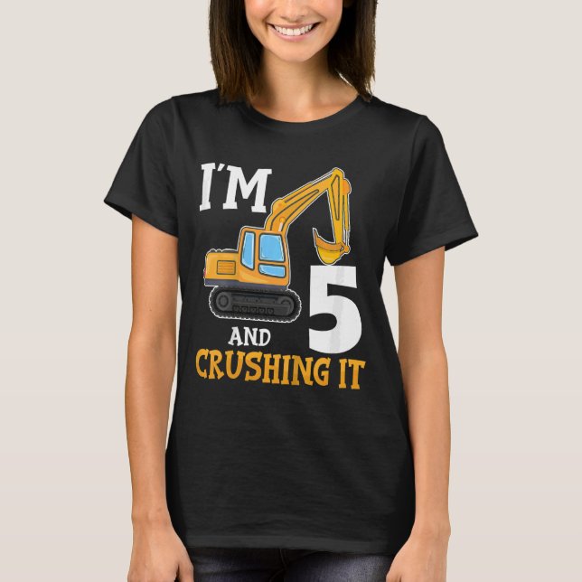 T-shirt Enfants Cinq 5ans 5e anniversaire Digger Boy Const (Devant)