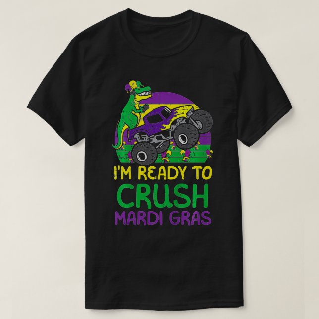 T-shirt Enfants Crush Mardi Gras Dino Monster Truck Funny  (Design devant)