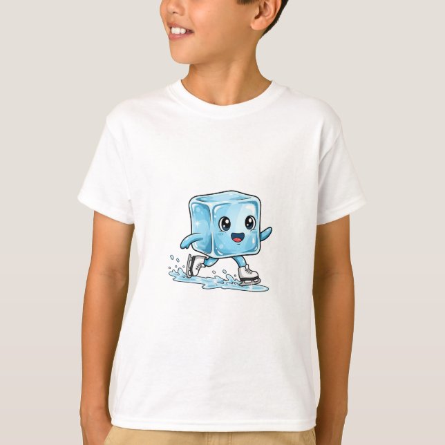 T-shirt Enfants Cube de Glace de Patinage Heureux (Devant)