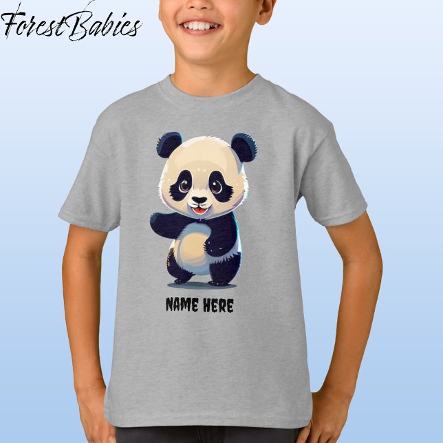 T-shirt Enfants Cute Panda Ours Nature Animal Cartoon Grap (🐼 Panda Bear, Gray Customizable ForestBabies T-shirt - Front)
