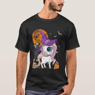 T-shirt Enfants Cute Unicorn sorcière Casquette Citrouille