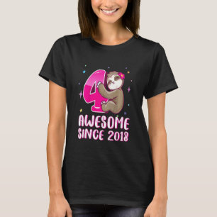 T-shirt Enfants de 4 ans Mignon Paresseux Rose 4ème Annive
