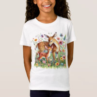Enfants de cerf et de faon debout dans les fleurs