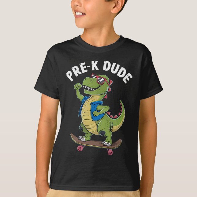 T-shirt Enfants de maternelle en skateboard avec dinosaure (Devant)