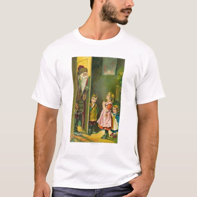 T-shirt Enfants de Noël heureux laissant Père Noël dedans (Devant)