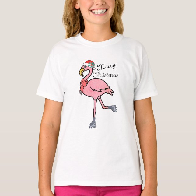 T-shirt Enfants de Noël, Noël Flamant rose de Noël (Devant)