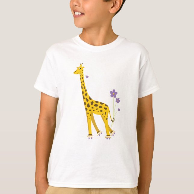 T-shirt Enfants de patinage mignons de girafe (Devant)