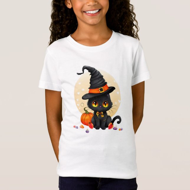 T-Shirt Enfants d'Halloween Chat Noir Mignon (Devant)