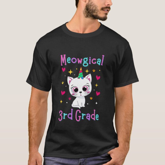 T-shirt Enfants Drôle Retour À L'École 3E Grade Caticorn U (Devant)
