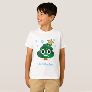 T-shirt Enfants Emoji Arbre De Noël Avec Nom