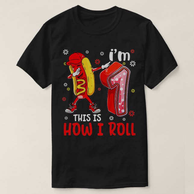 T-shirt Enfants Enfant 1 an Dabbing Hot Dog Birthday Boy H (Design devant)