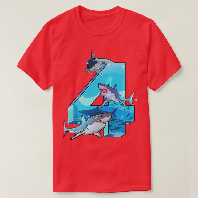 T-shirt Enfants Enfants 4e anniversaire 4 ans Vieux requin (Design devant)