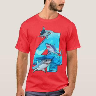 T-shirt Enfants Enfants 4e anniversaire 4 ans Vieux requin